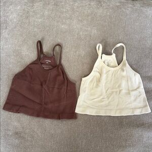 2-Pack Brown and Cream Ribbed Sports Tank